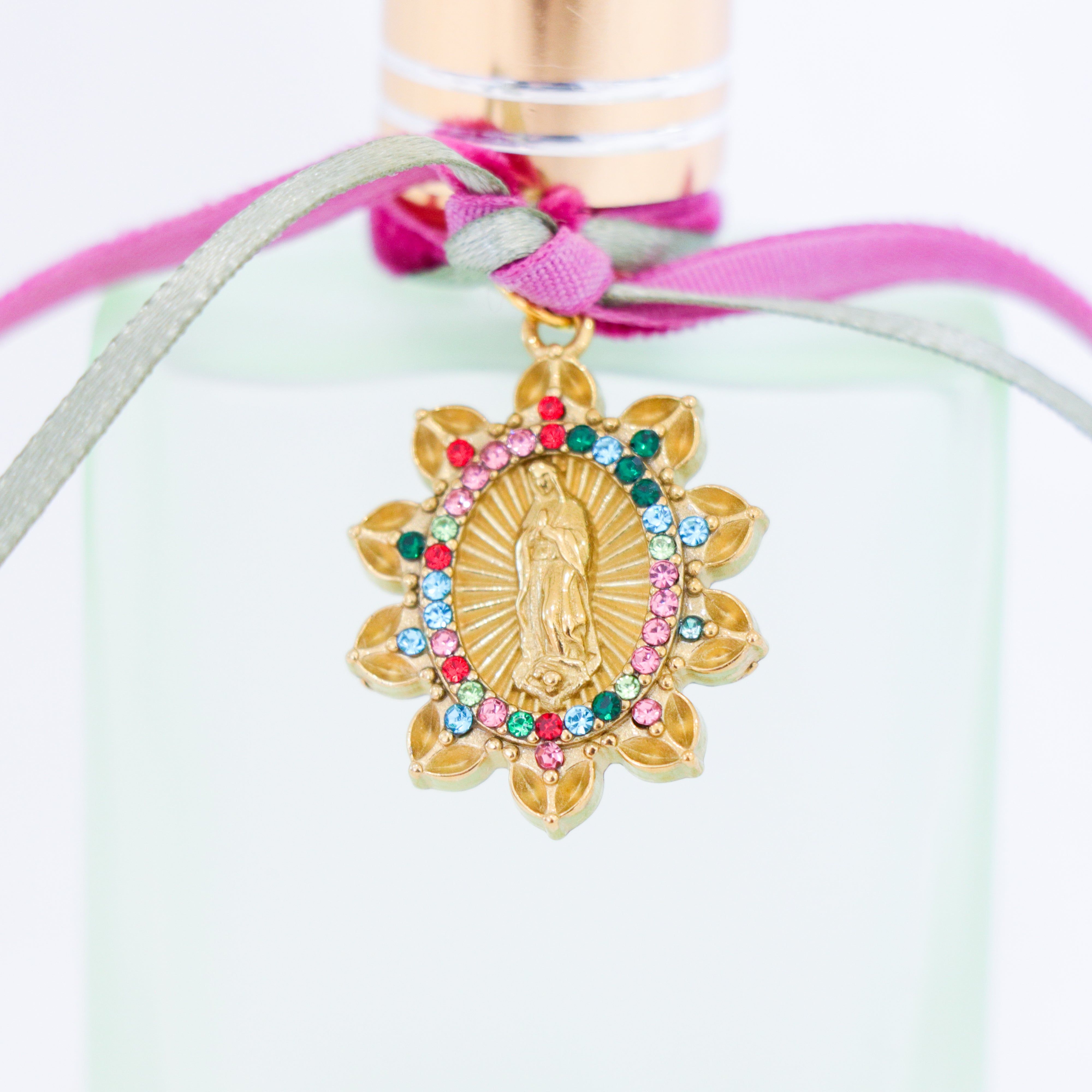 Our Lady of Guadalupe Green and Pink | Handmade Holy Water Spray