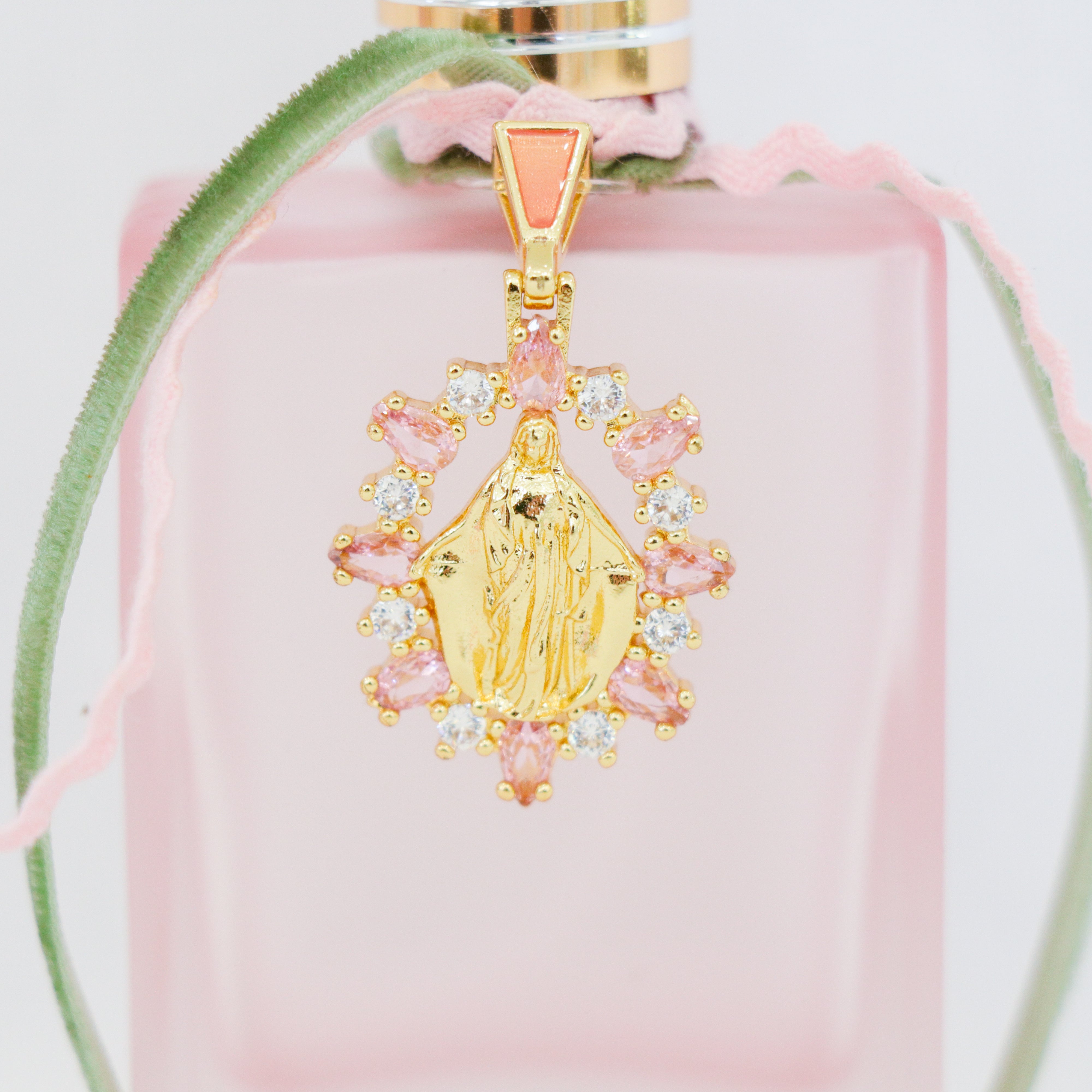 Virgin Mary in Pink and Green | Handmade Holy Water Spray