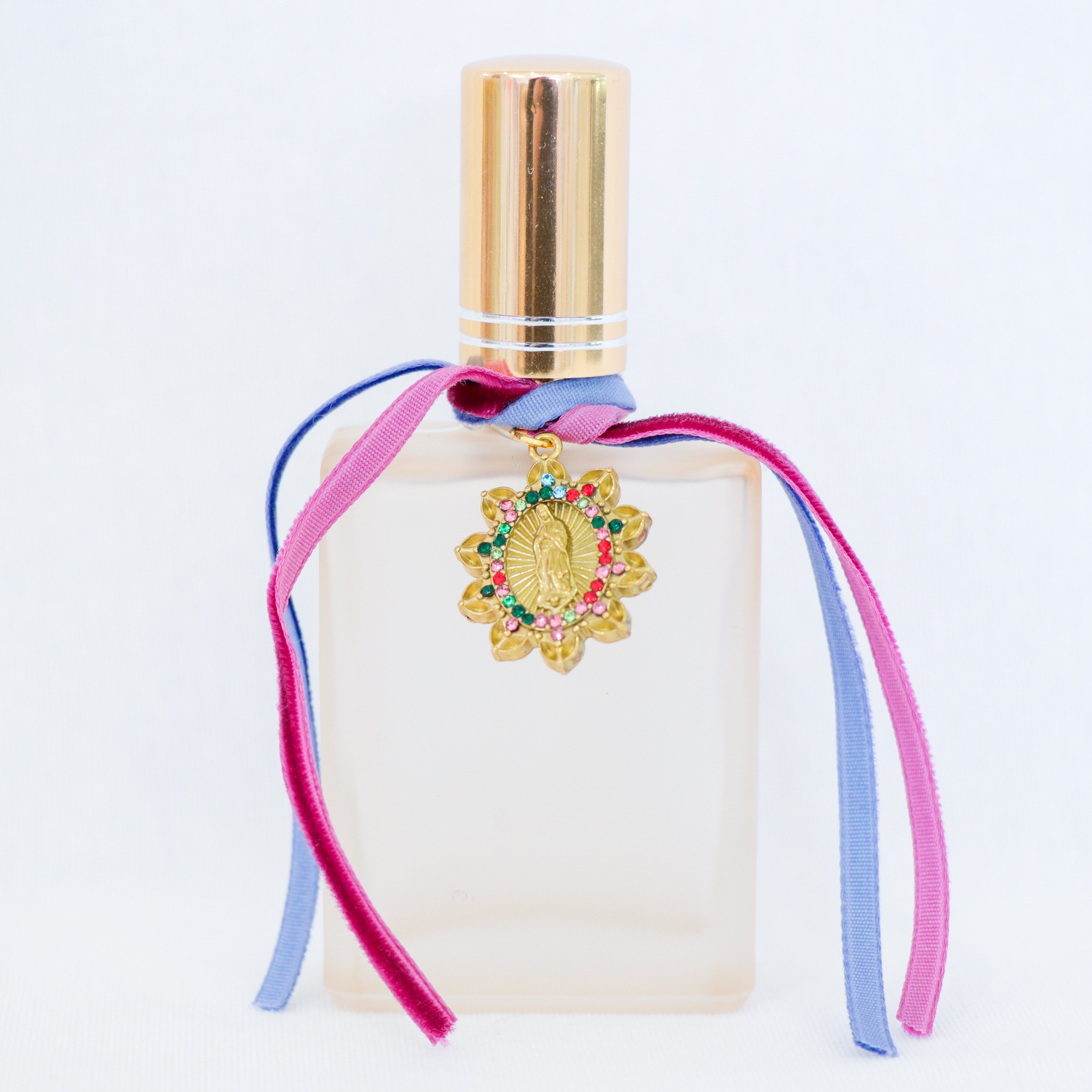 Our Lady of Guadalupe in Peach and Blue | Handmade Holy Water Spray