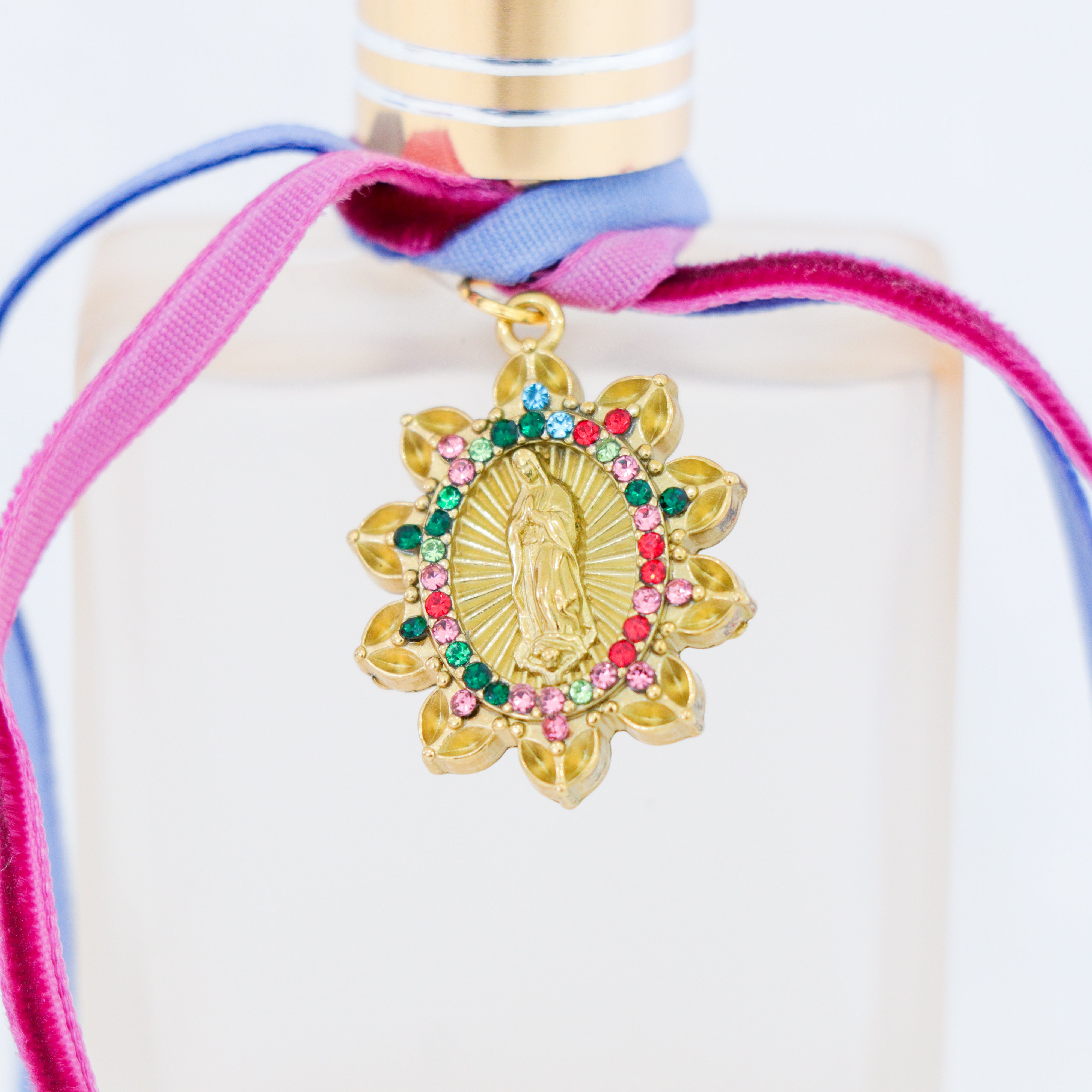 Our Lady of Guadalupe in Peach and Blue | Handmade Holy Water Spray