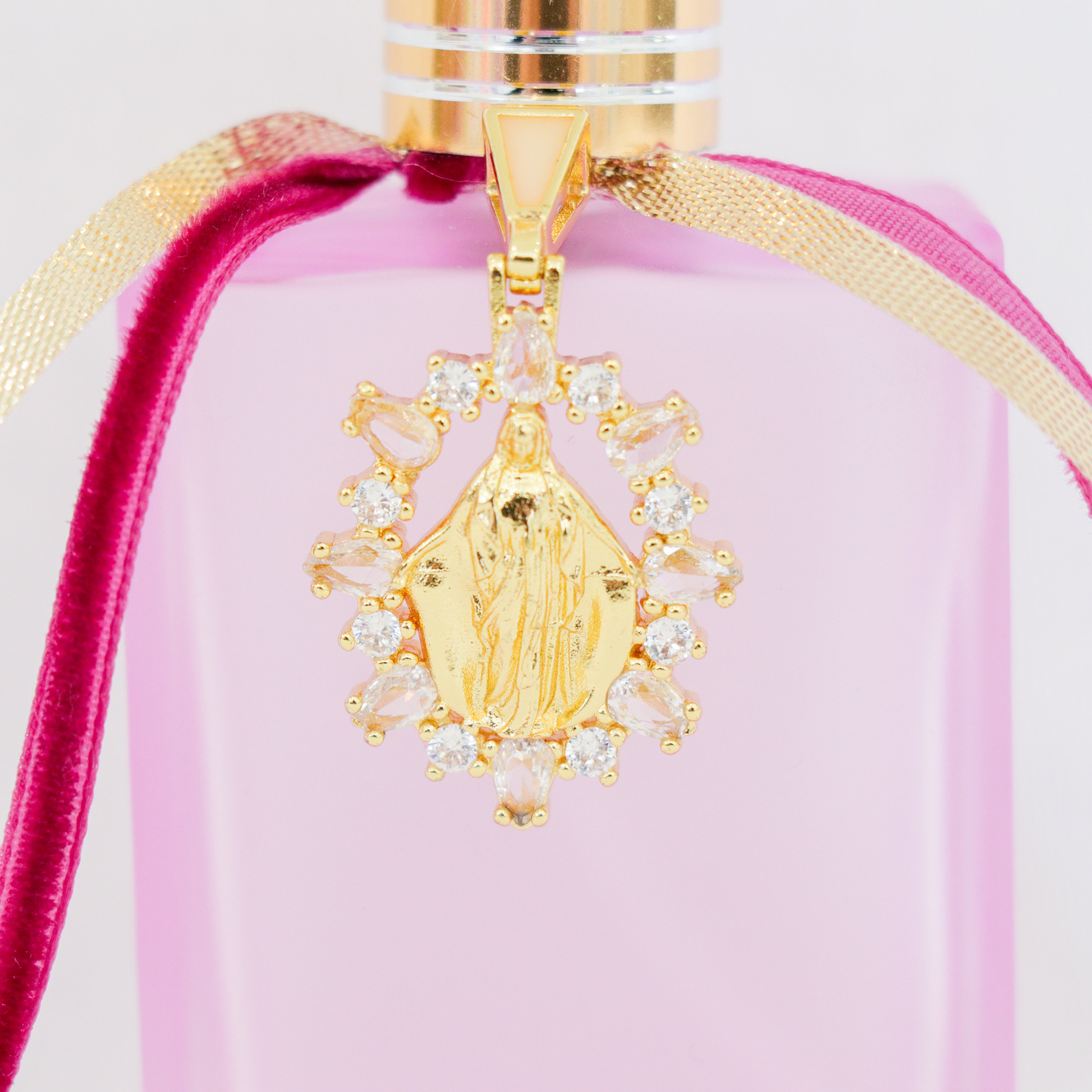 Virgin Mary in Pink and Gold | Handmade Holy Water Spray