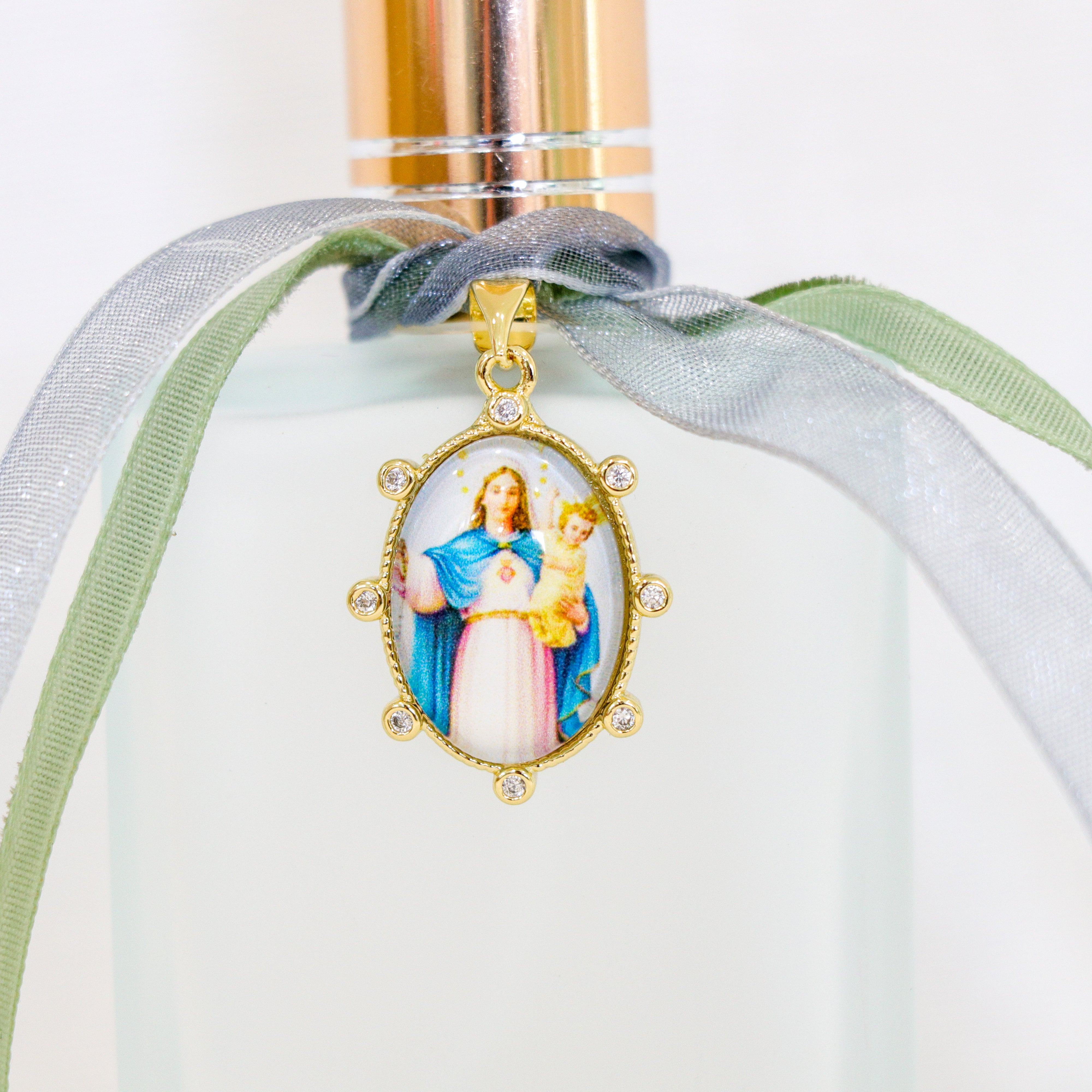 Madonna and Child in Green and Gray | Handmade Holy Water Spray