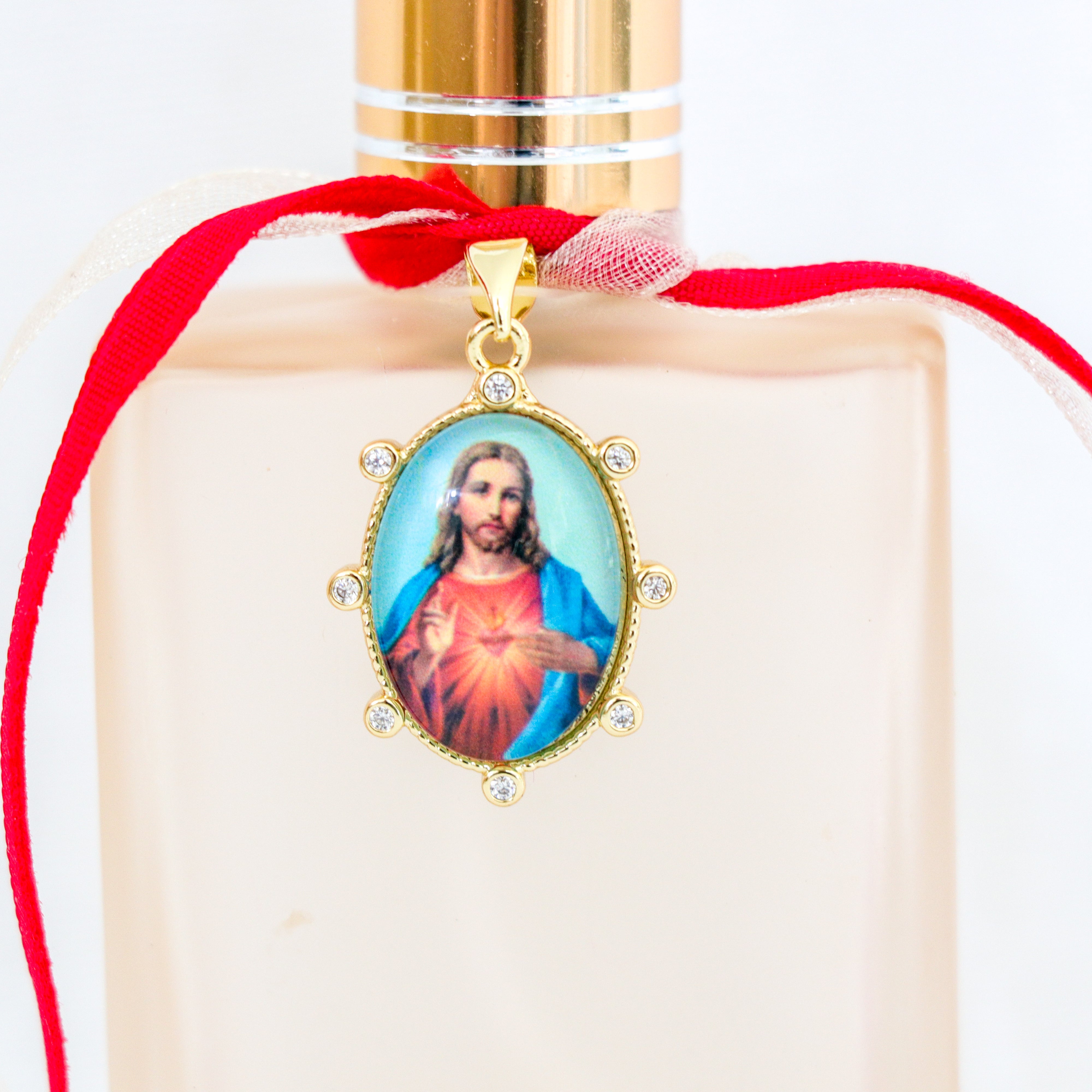 Sacred Heart of Jesus in Peach and Red | Handmade Holy Water Spray