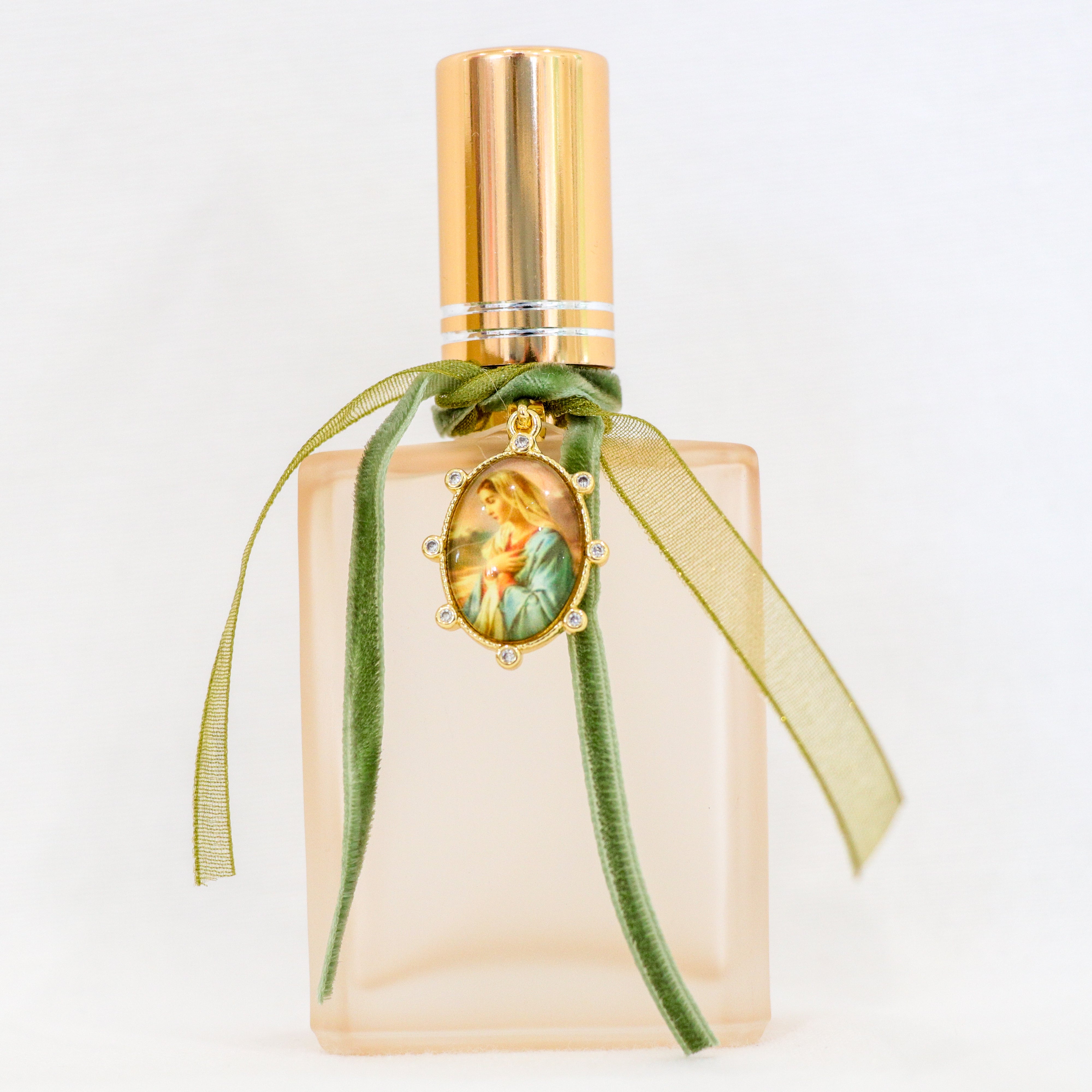 Virgin Lady in Peach and Green | Handmade Holy Water Spray