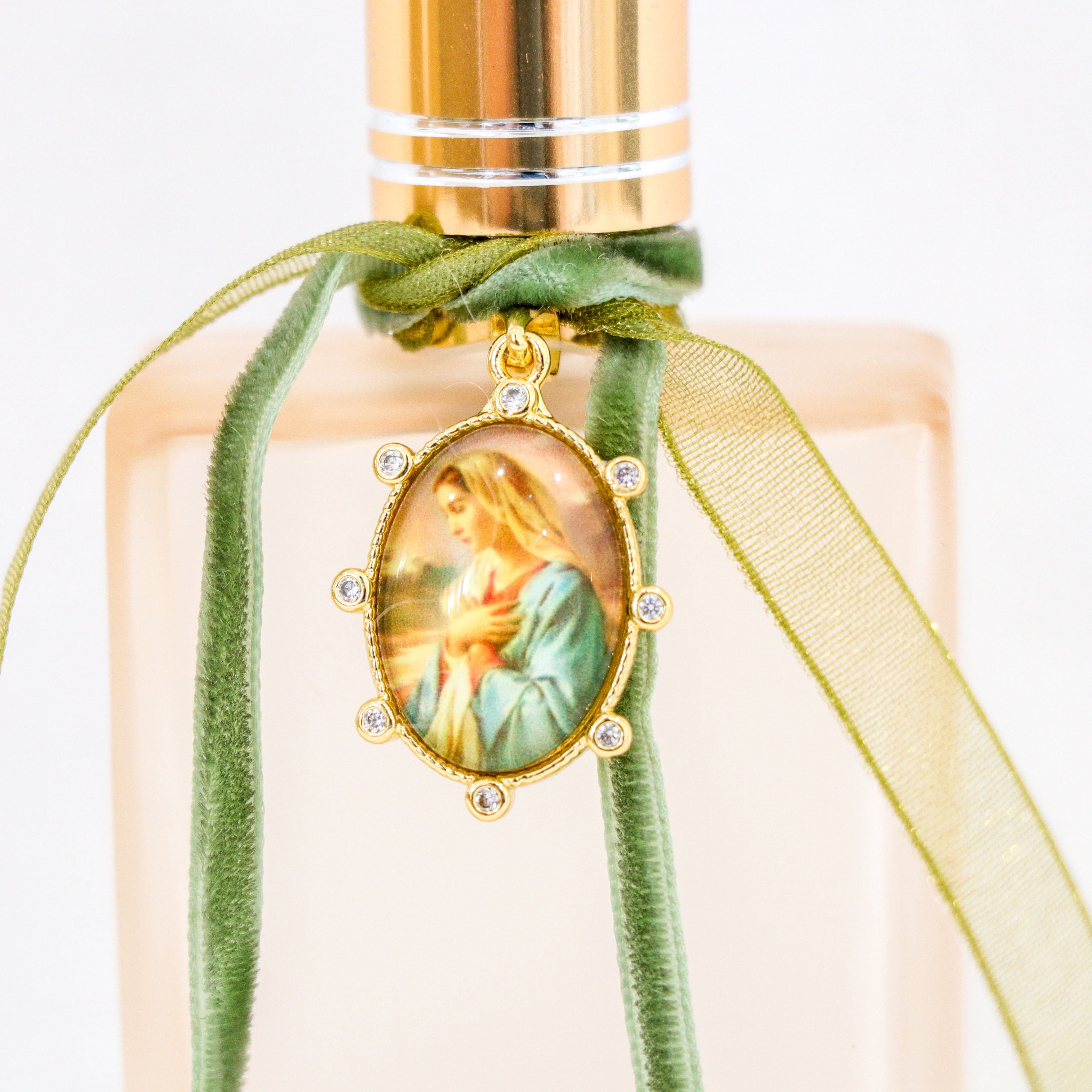 Virgin Lady in Peach and Green | Handmade Holy Water Spray
