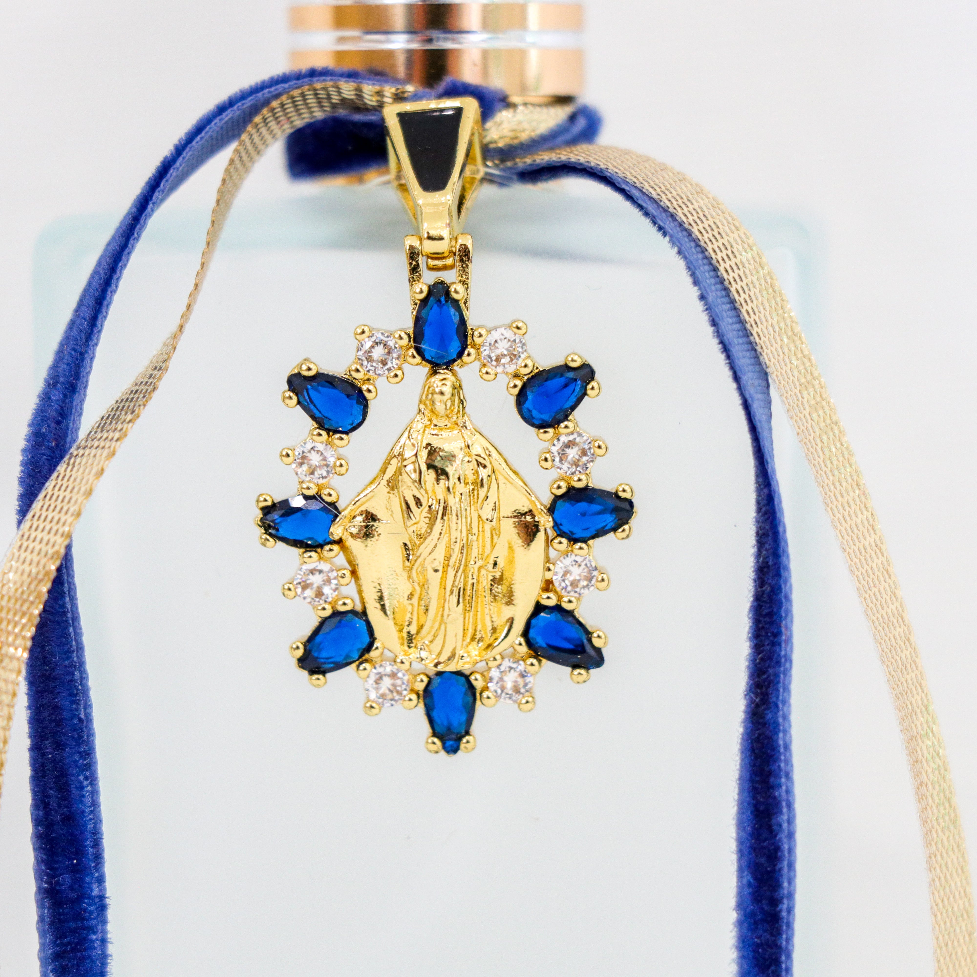 Our Lady of Grace in Gold and Blue | Handmade Holy Water Spray