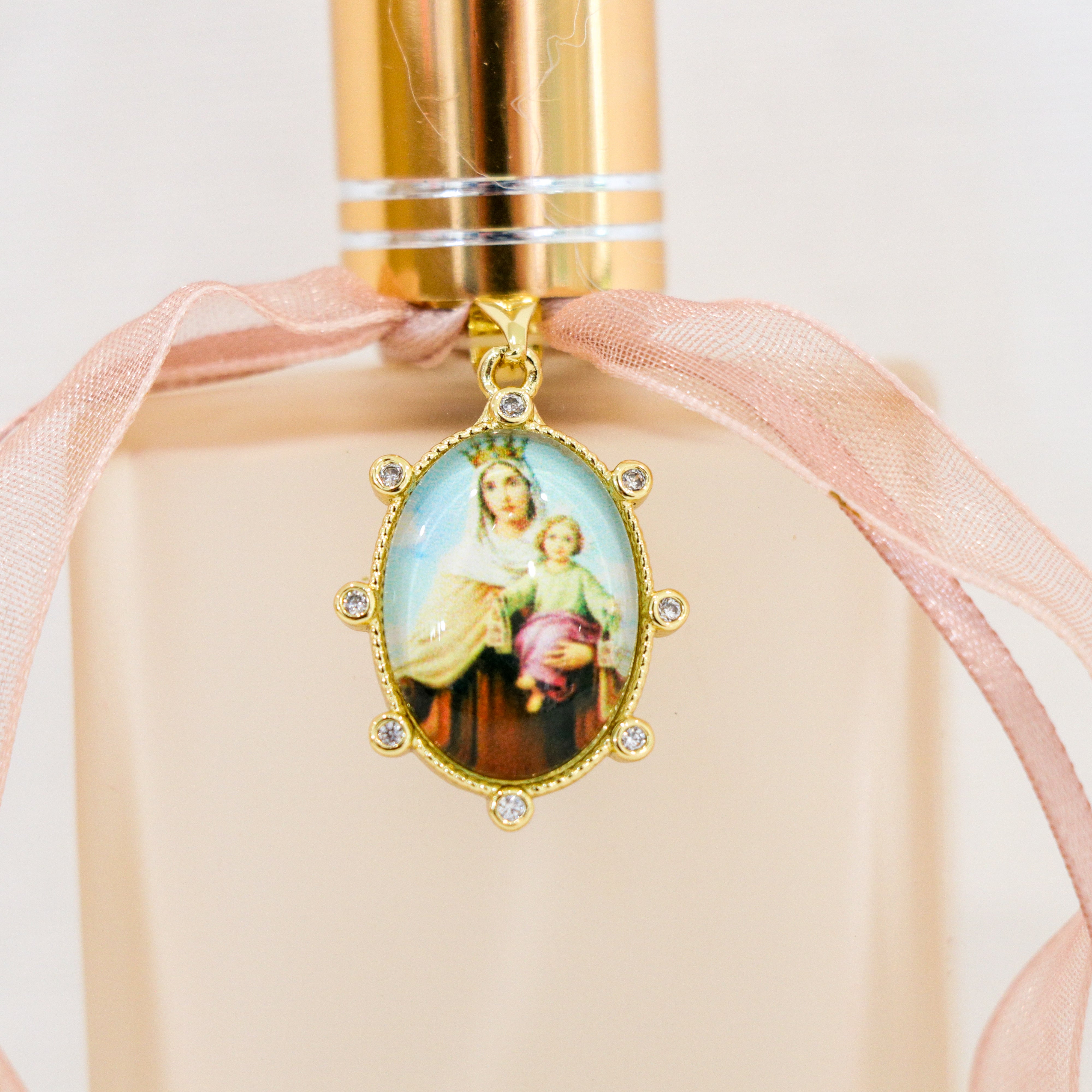 Imperfection* Madonna and Child in Gold and Peach | Handmade Holy Water Spray