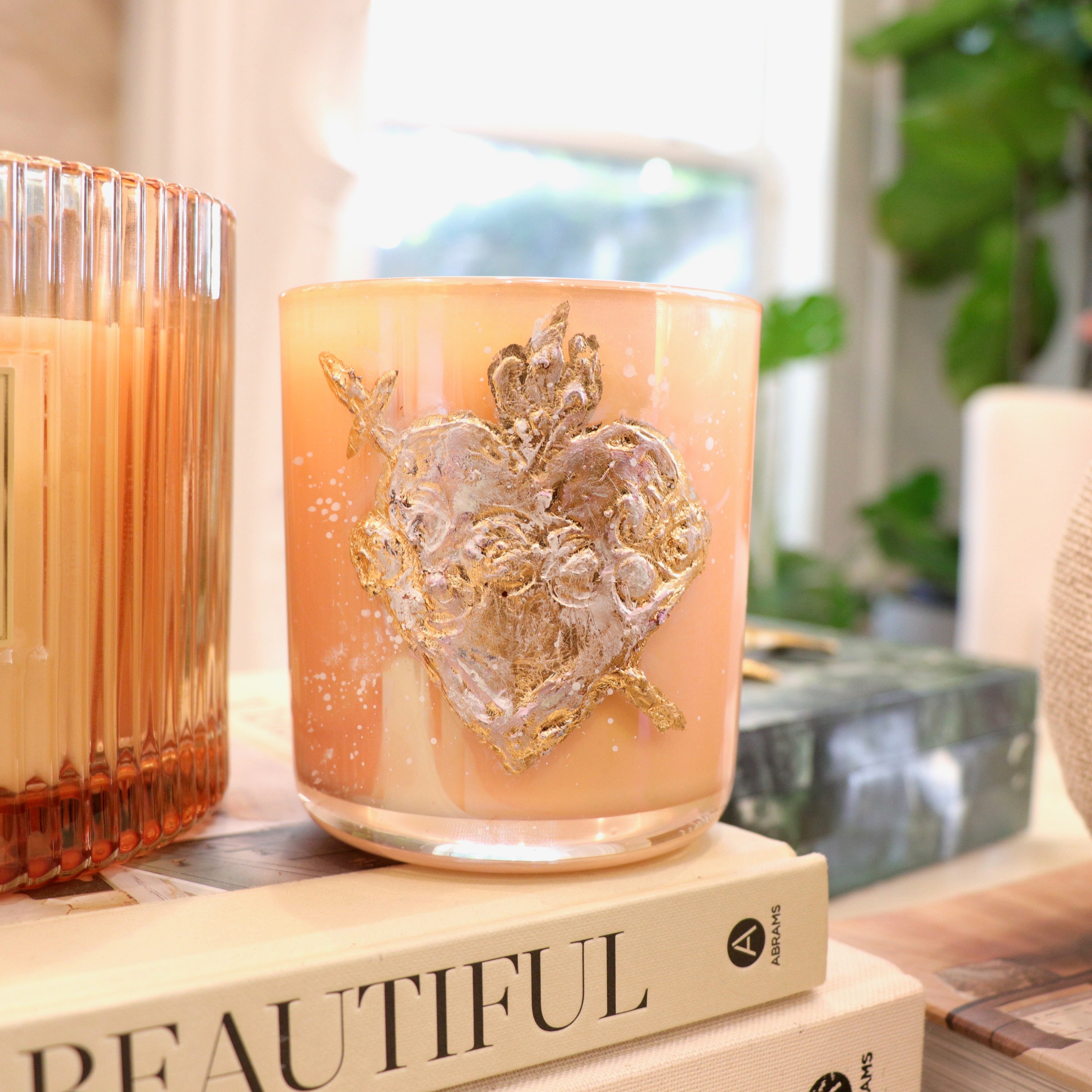 Immaculate Heart of Mary Hand-Painted Candle | Fall Leaves