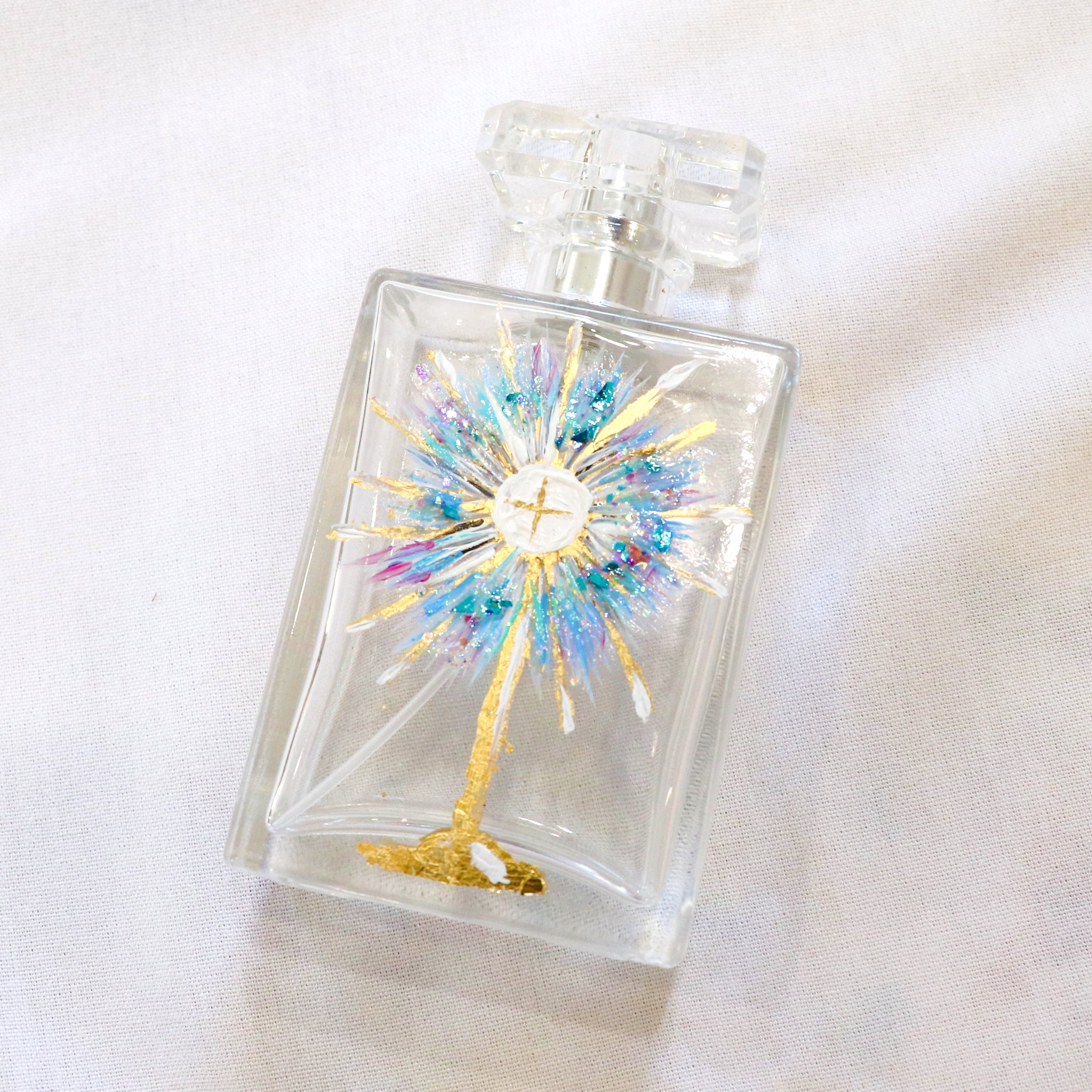 Jesus in the Eucharist | Hand Painted Holy Water Spray Vessel | Large Silver