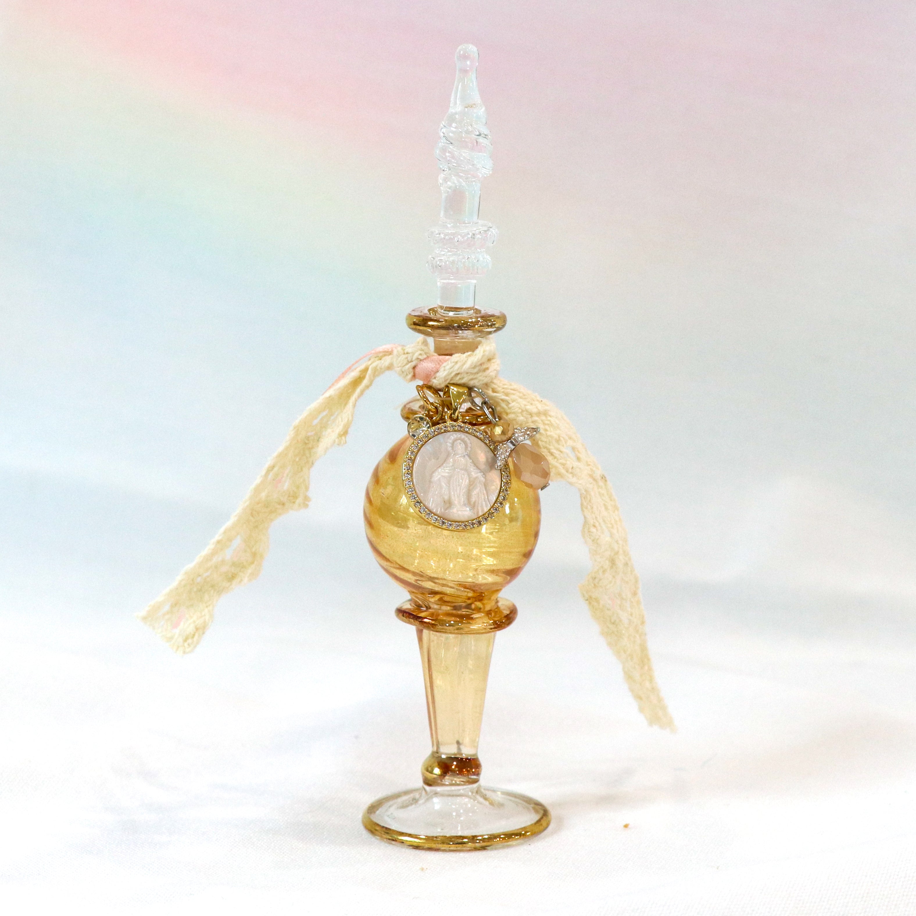 Mary, Mother of Pearl in Gold | Handmade Holy Water Vessel