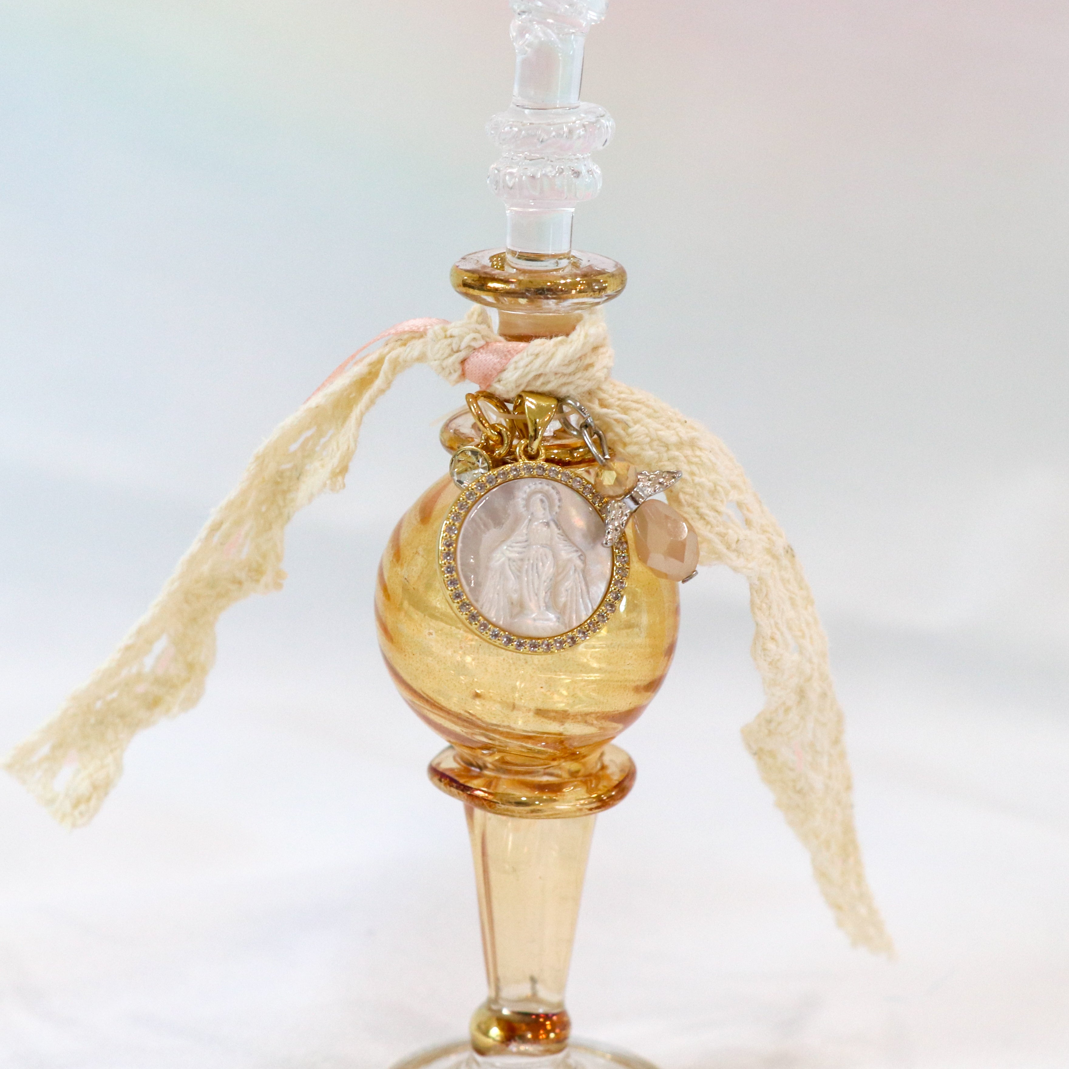 Mary, Mother of Pearl in Gold | Handmade Holy Water Vessel