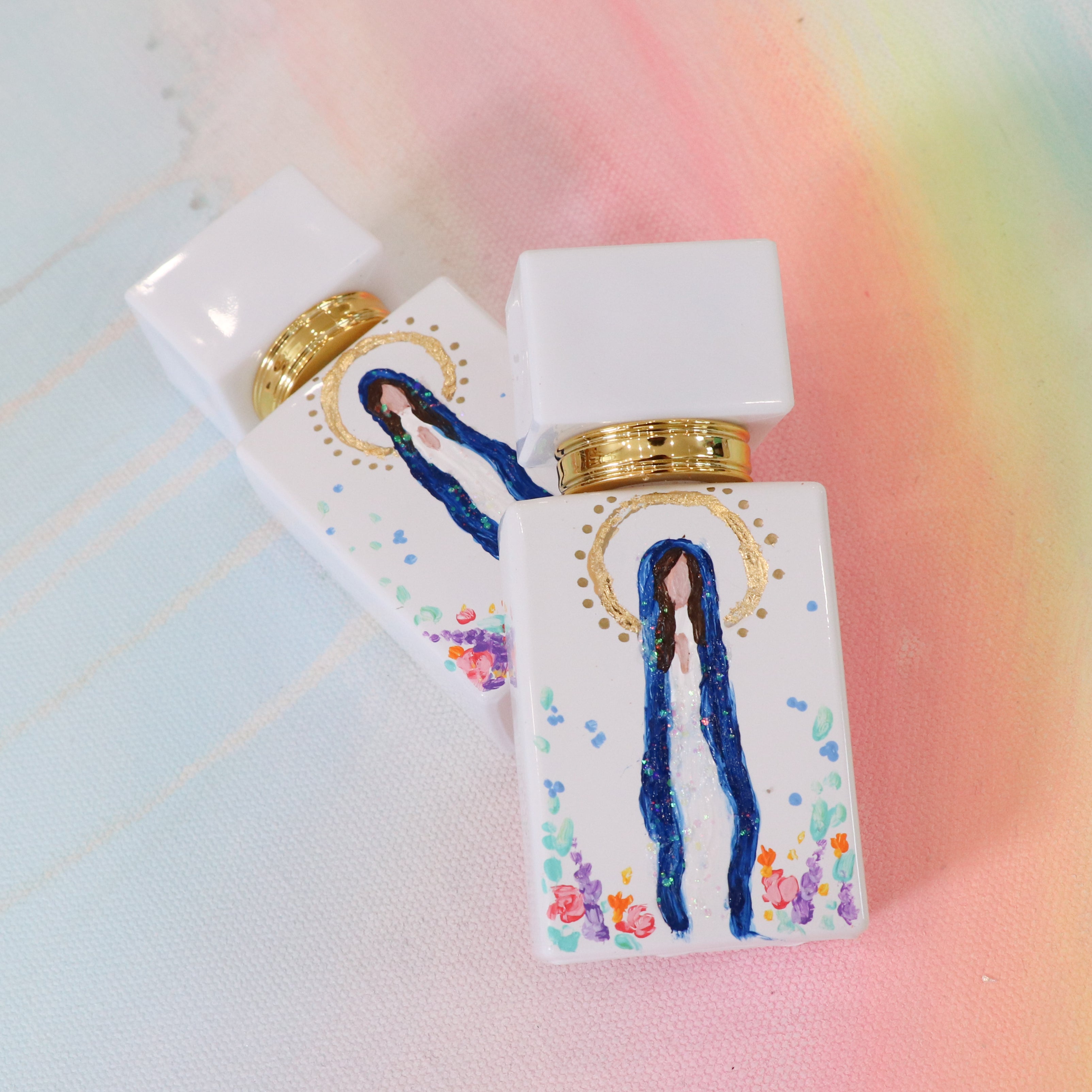 Queen of Heaven in Florals | Hand Painted Holy Water Vessel