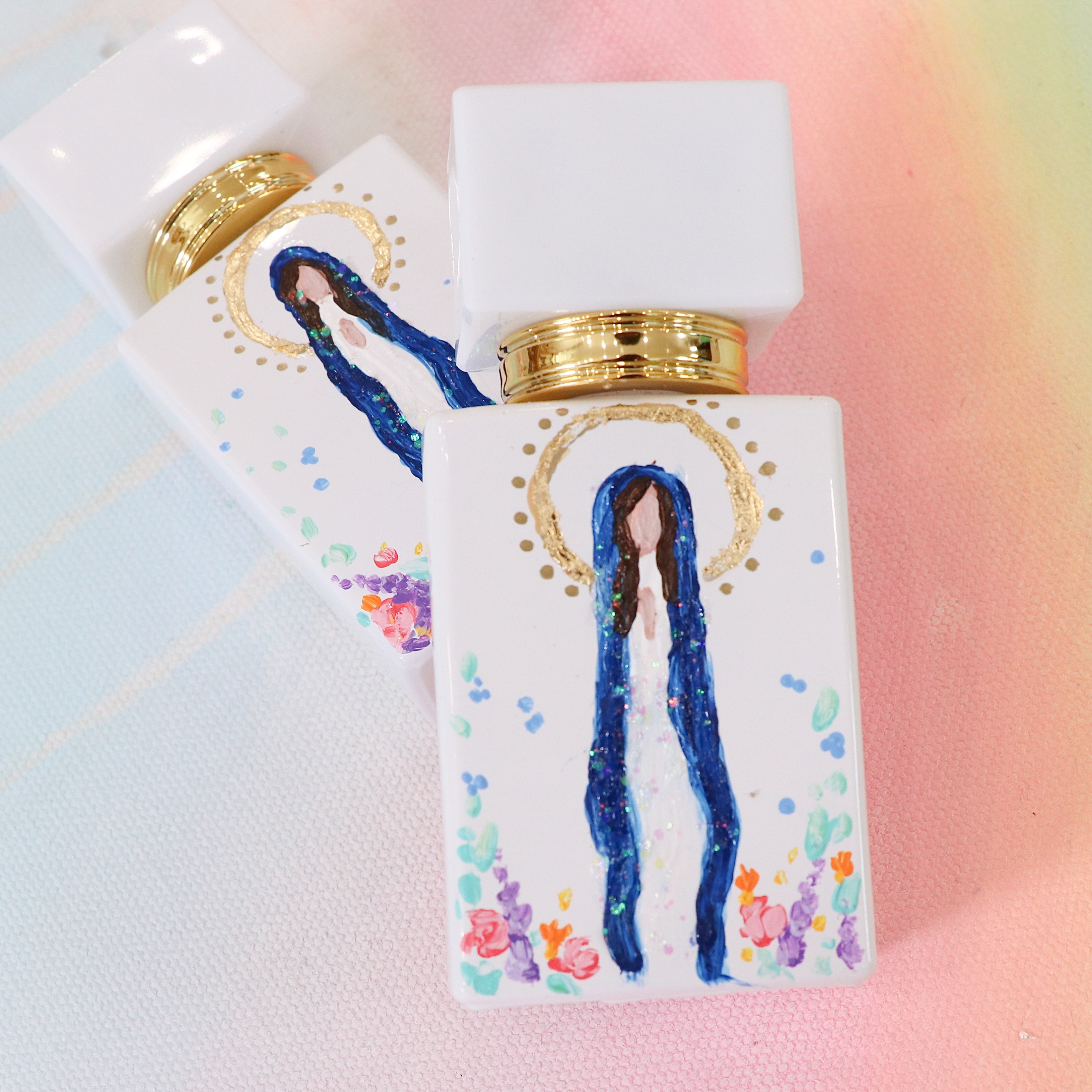 Queen of Heaven in Florals | Hand Painted Holy Water Vessel