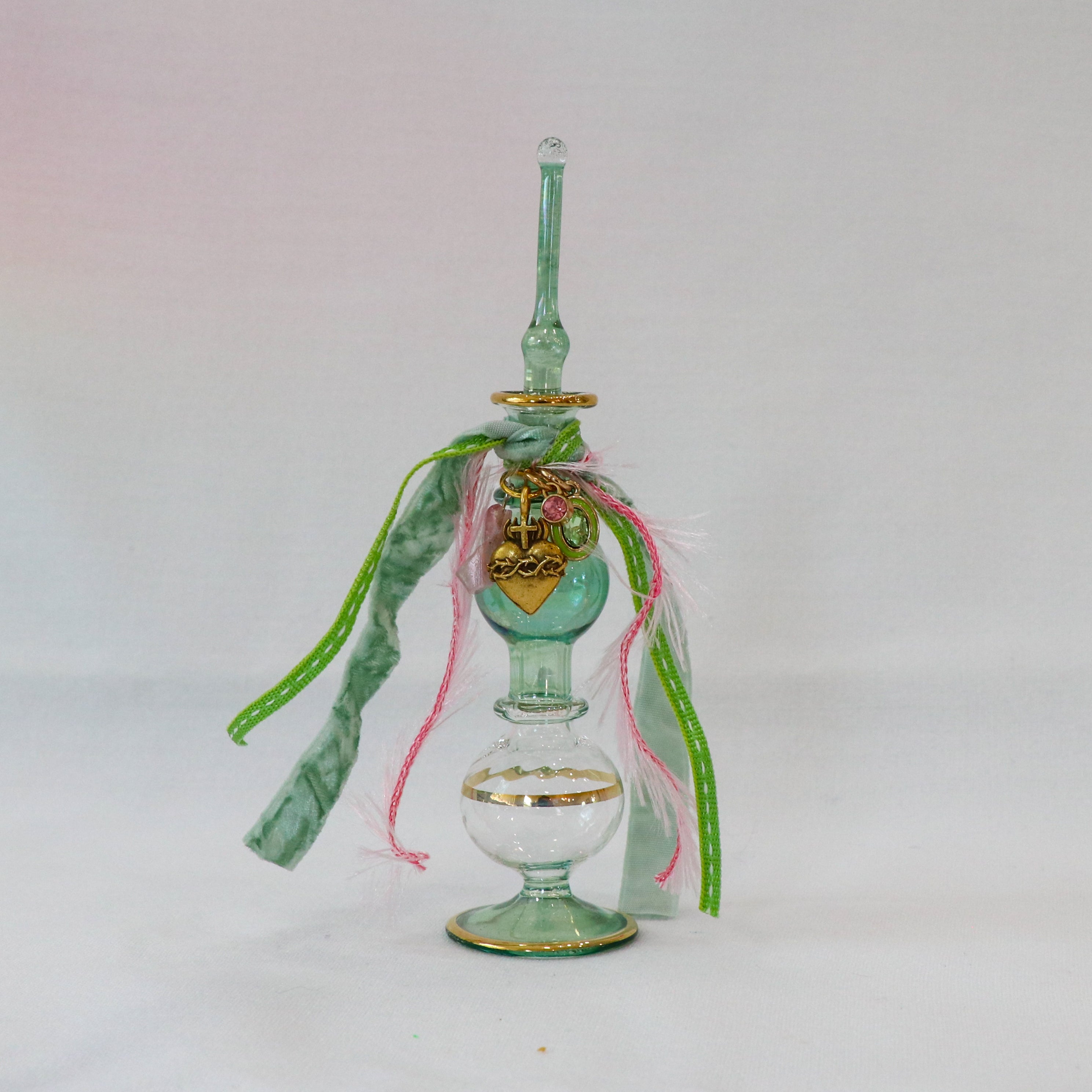 Sacred Heart in Emerald and Pink | Handmade Holy Water Vessel