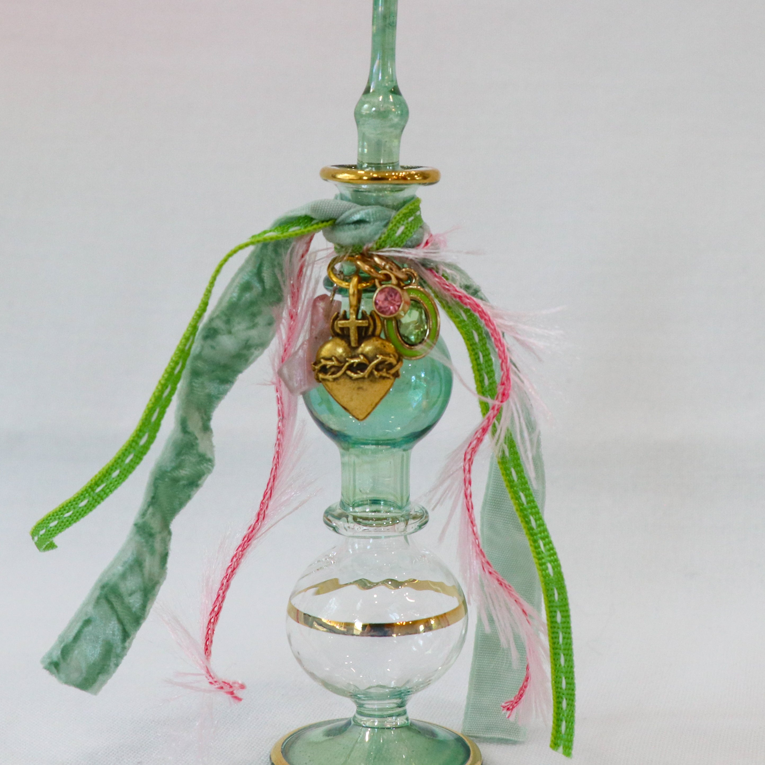 Sacred Heart in Emerald and Pink | Handmade Holy Water Vessel
