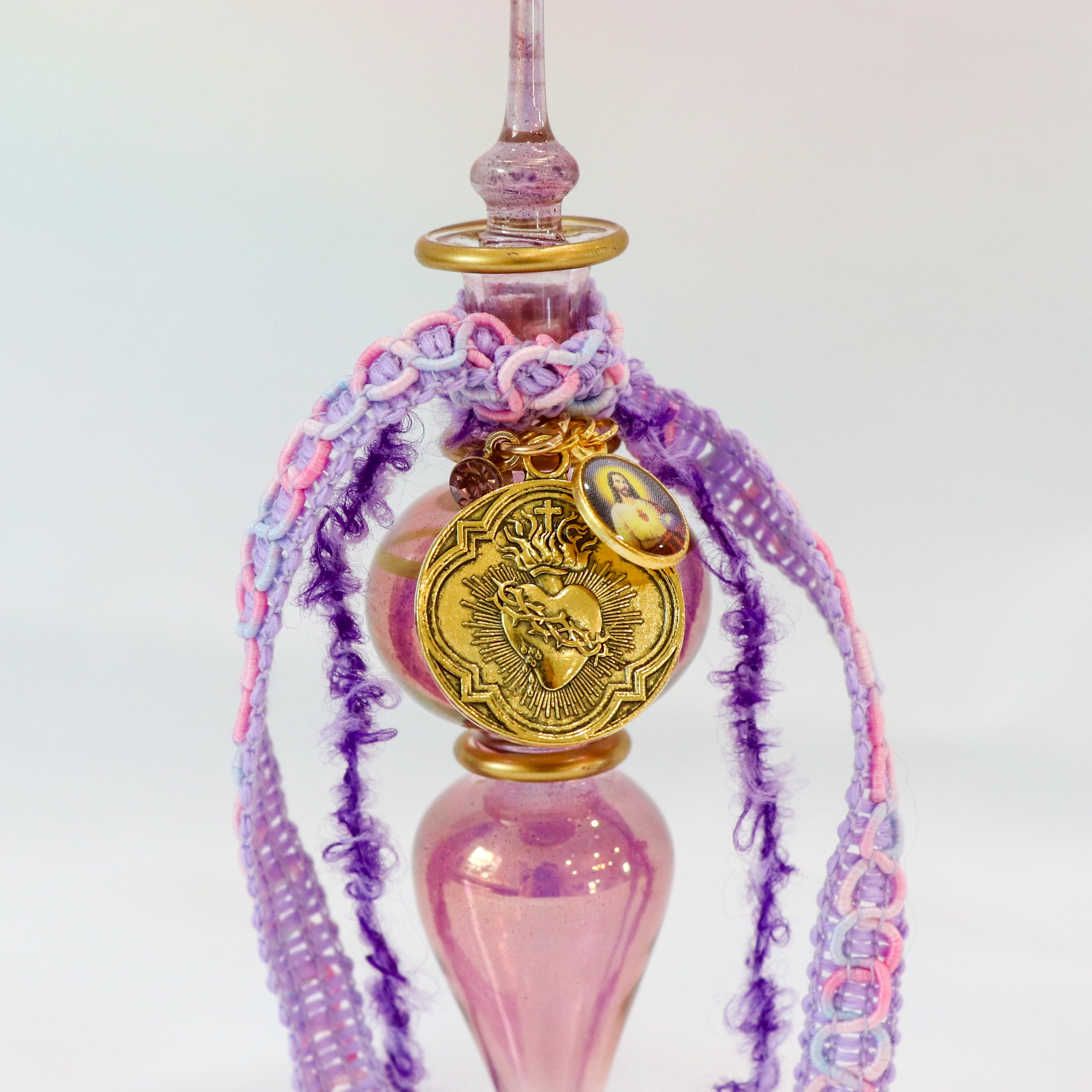 Sacred Heart of Jesus in Purple and Gold | Handmade Holy Water Vessel