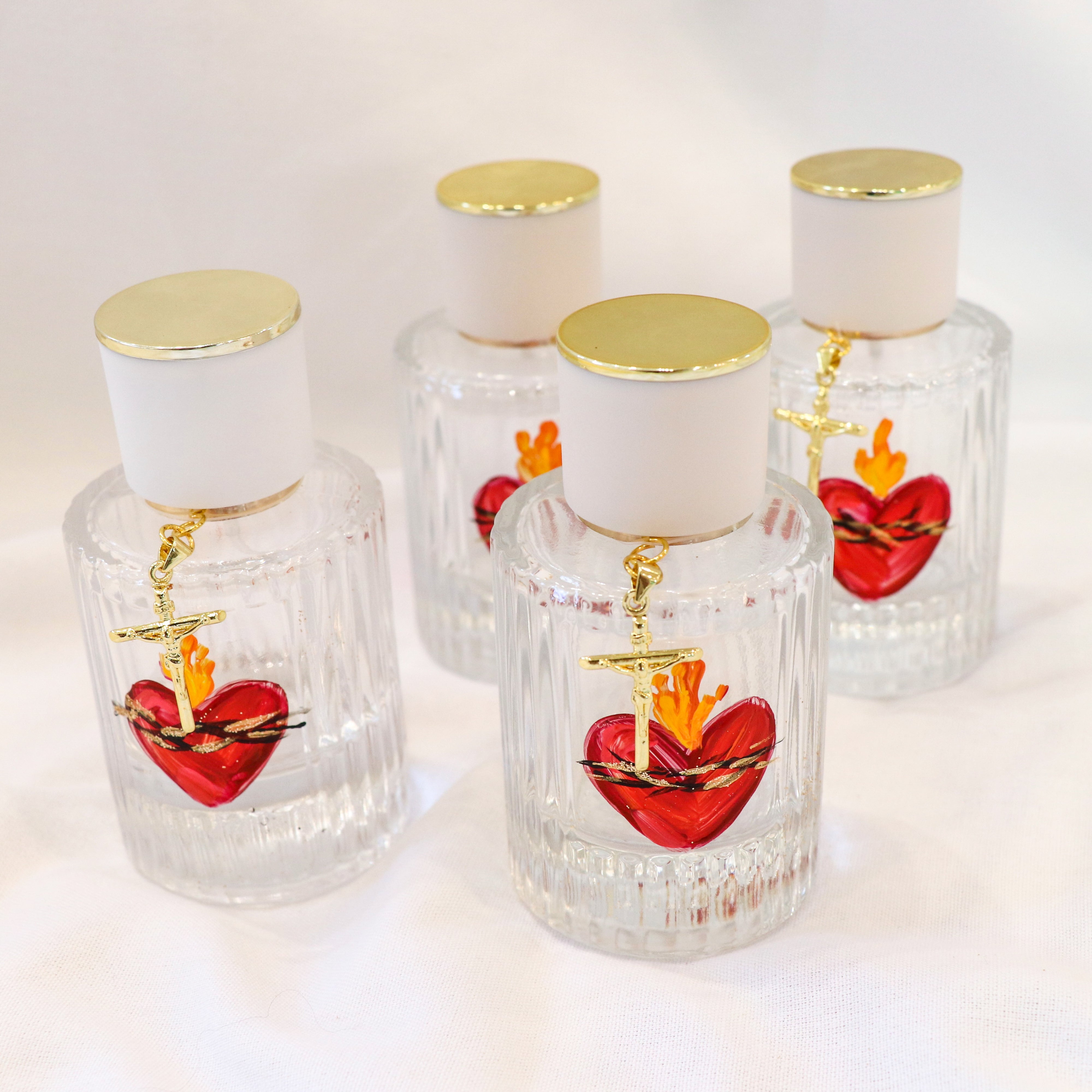 Sacred Heart with Dainty Cross | Hand Painted Holy Water Vessel