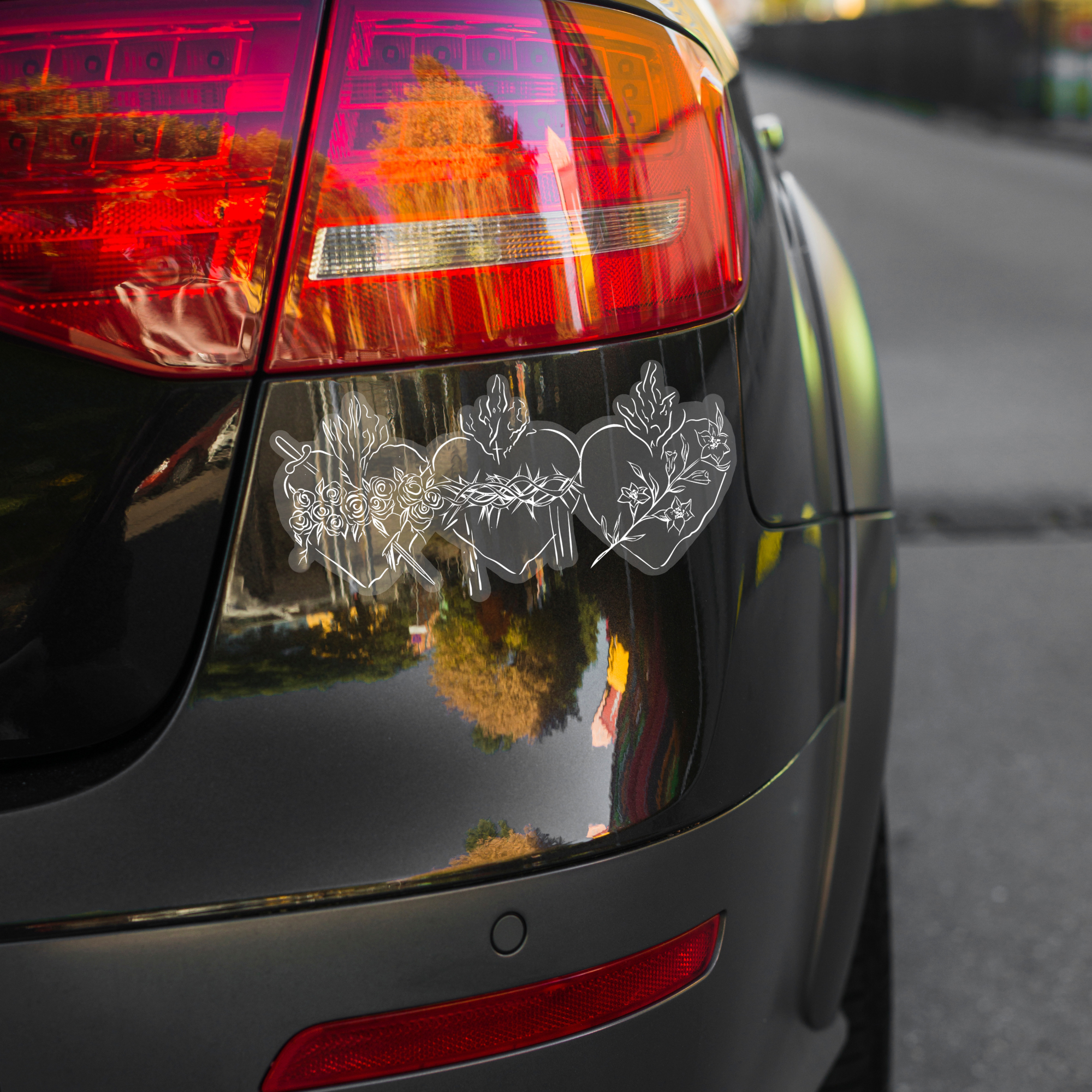 Three Hearts White Decal